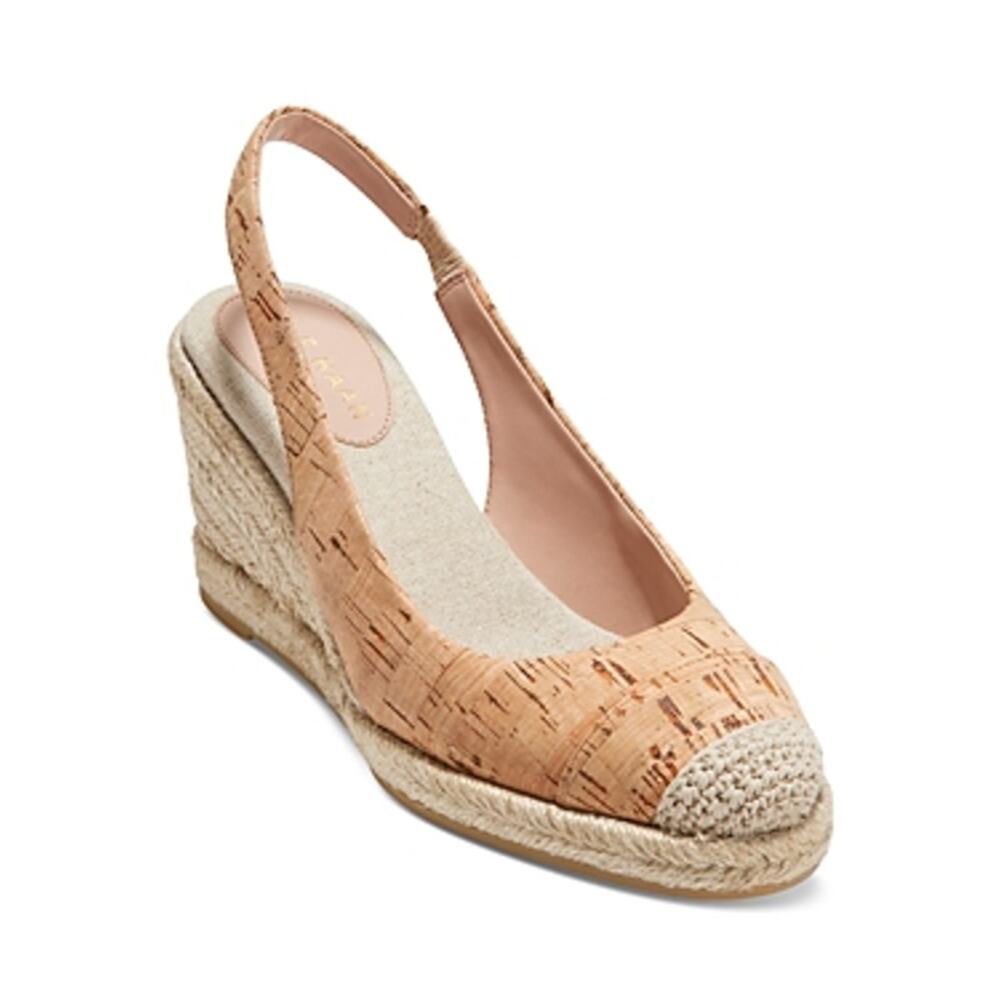 NWT Cole Haan Cloudfeel Espadrille Wedge Slingback 80 mm,Cork/Natural Linen-9